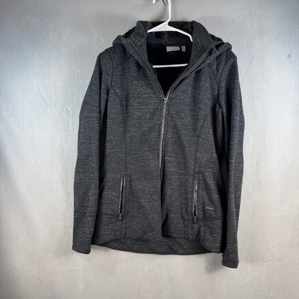 Athleta Womens Gray Heathered Faux Fur Lined Full Zip Hoodie Jacket Size M